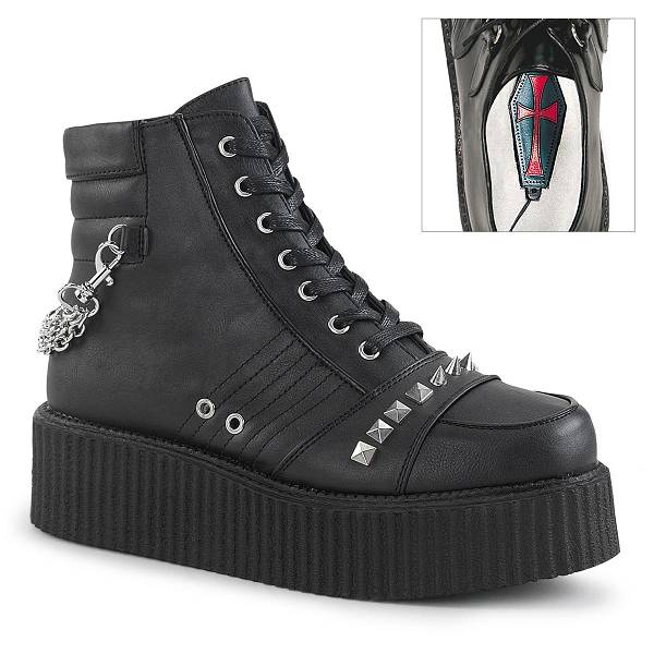 Demonia Women's V-CREEPER-565 Creeper Shoes - Black Vegan Leather D5942-08US Clearance